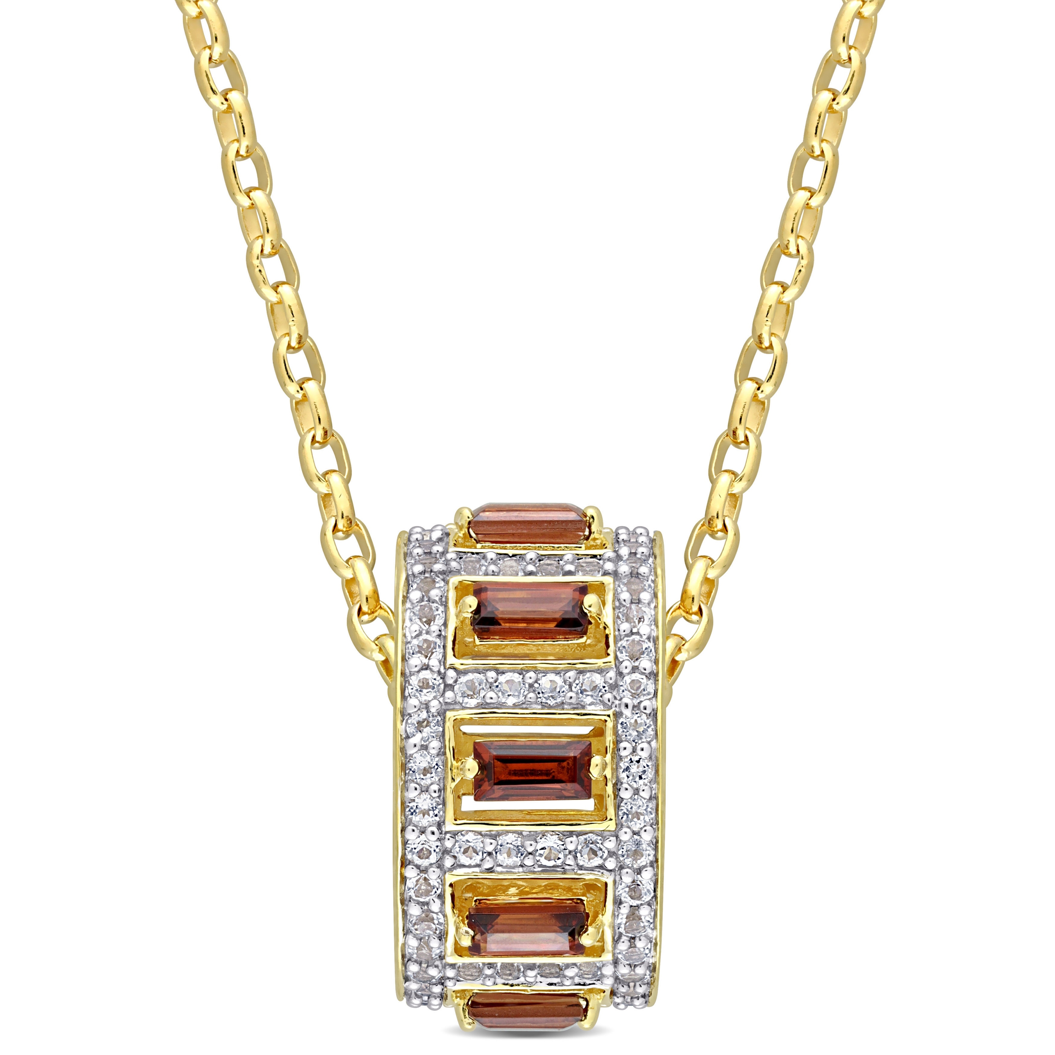 Miadora 2 1/2 CT TGW Garnet White Topaz Fashion Pendant With Chain Yellow Silver