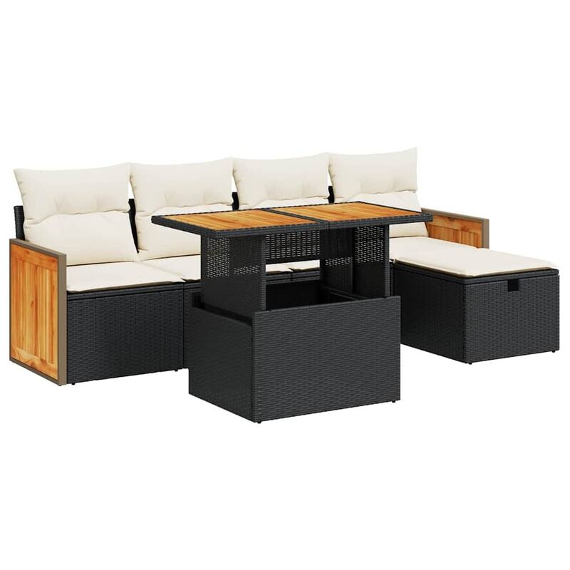 vidaXL Patio Sofa Set with Cushions Outdoor Furniture 6 Piece Poly Rattan