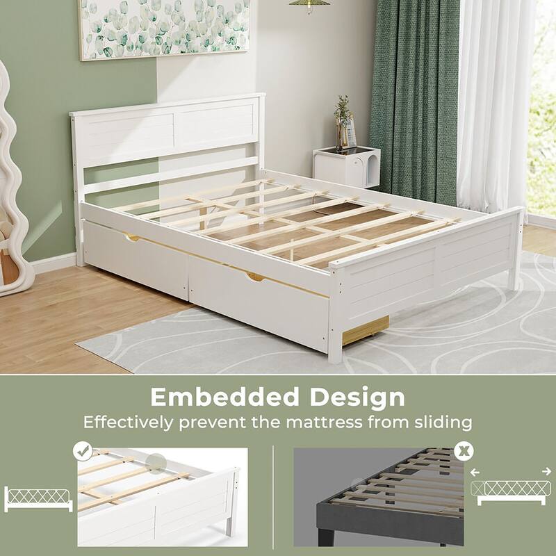 Gymax Twin/Full Size Wooden Bed Frame w/ 2 Storage Drawers & Under-bed