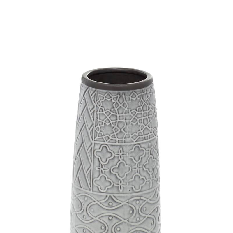 Gray Ceramic Vase with Varying Patterns