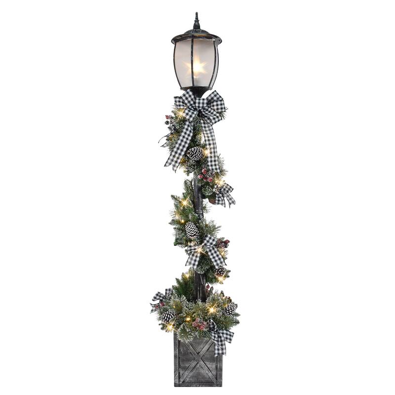 Puleo International 7' Pre-Lit Artificial Adorned Lamp Post with 200 Branch Tips and LED Lights