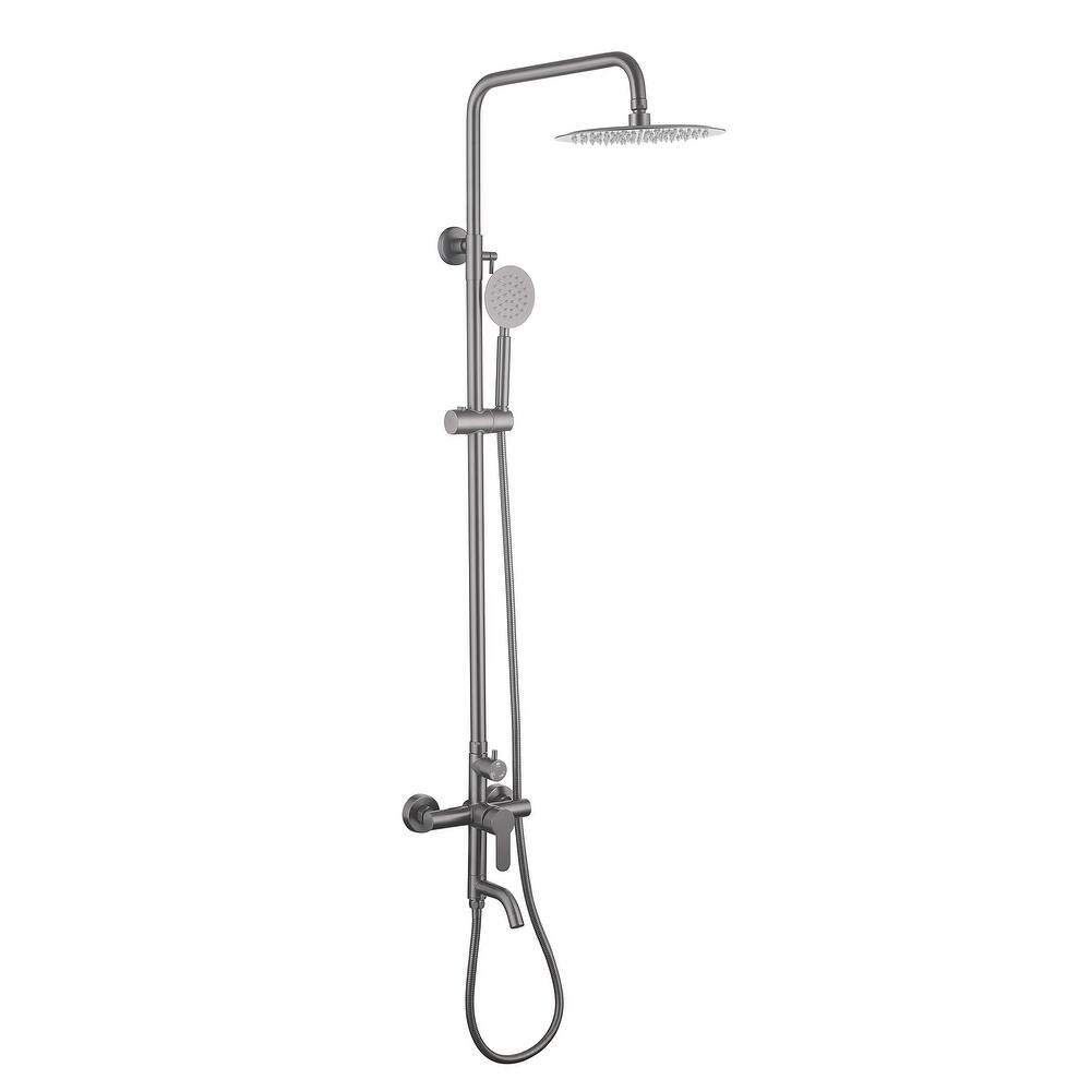 47"H 3-Function 304 Stainless Steel Wall-Mounted Outdoor Shower with Footwash