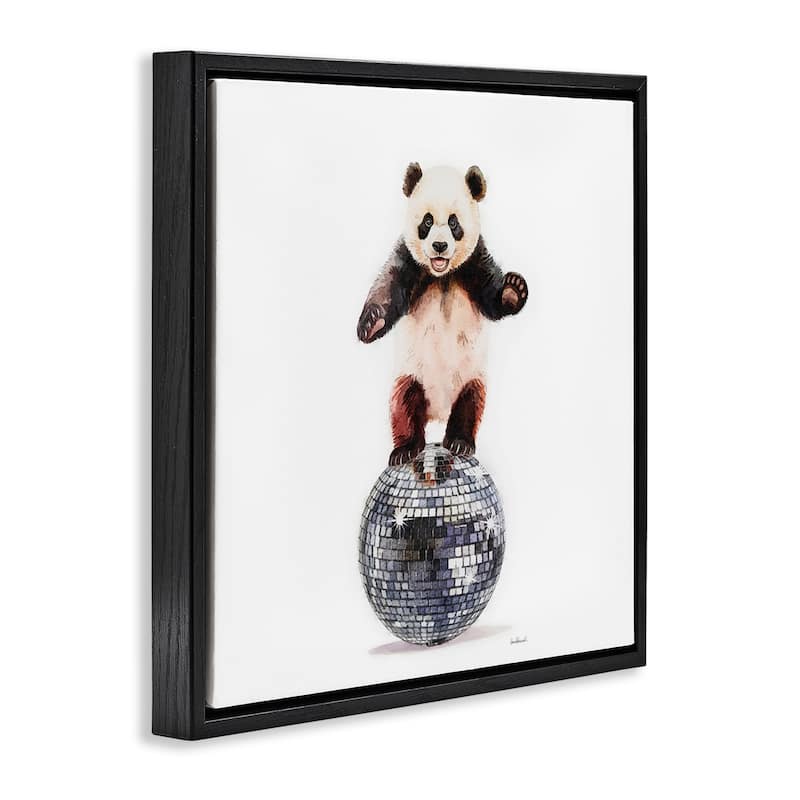 Stupell Panda Balancing on Disco Ball Framed Floater Canvas Wall Art Design By Amanda Greenwood