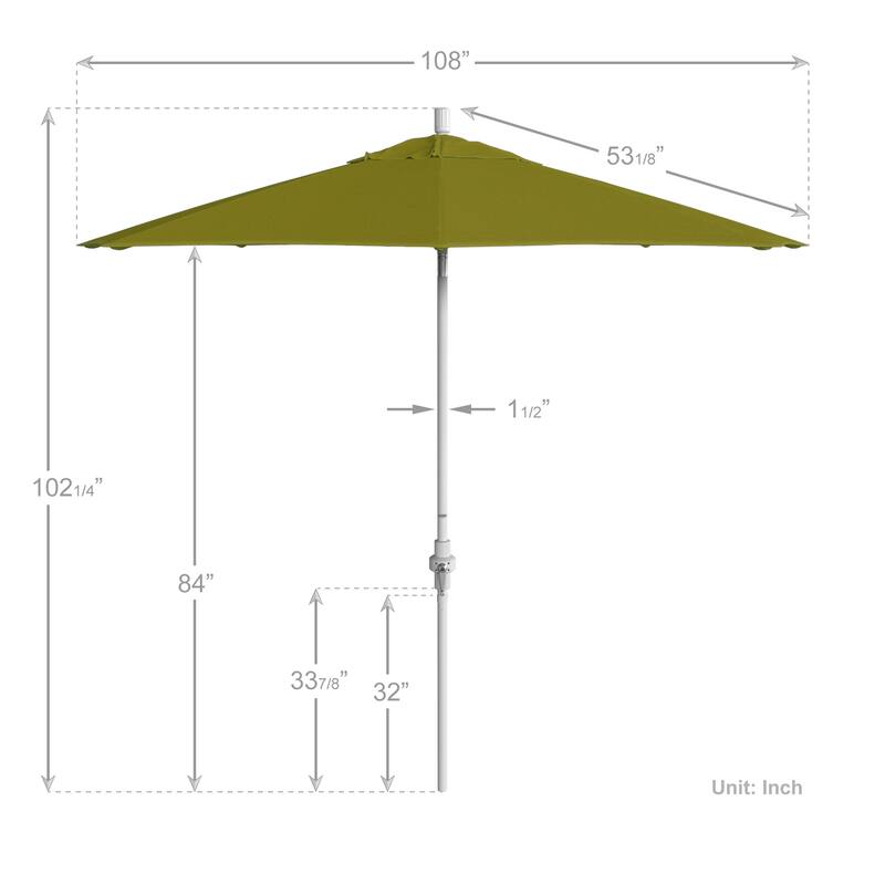 California Umbrella 9' Rd.Crank Lift, Collar Tilt, Aluminum Pole, /Fiberglass Rib Patio Umbrella, White Finish, Olefin Fabric