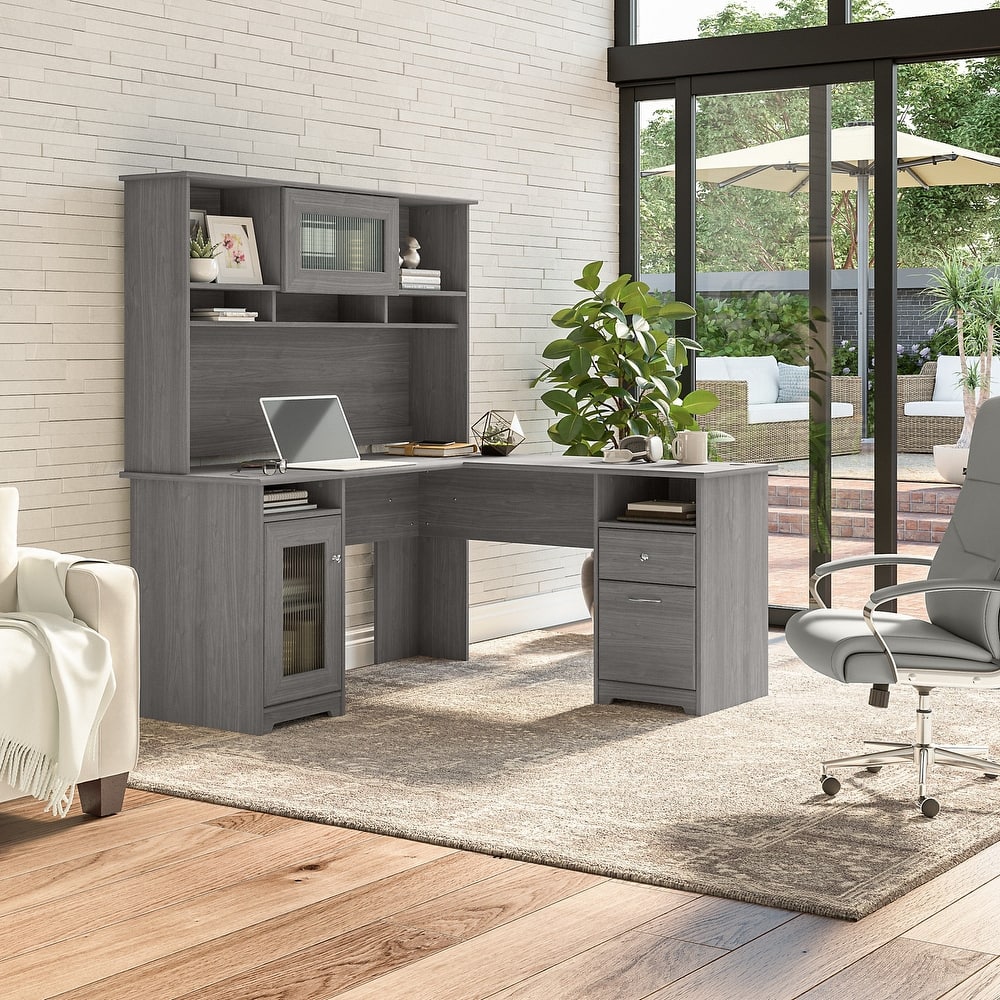 Cabot 60W L-Shaped Desk with Hutch and Storage by Bush Furniture
