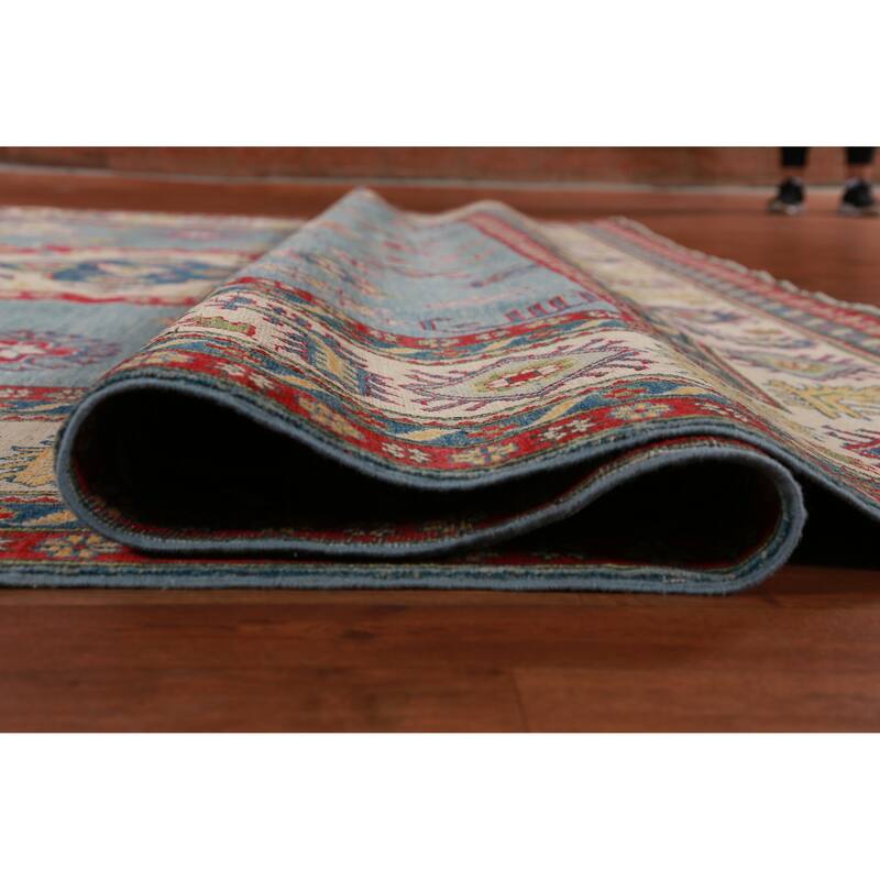 Hand Knotted Oriental 100% Wool Carpet Traditional Medallion Navy Blue & Blues Kazak Area Rug - 13' 7'' X 10' 1''