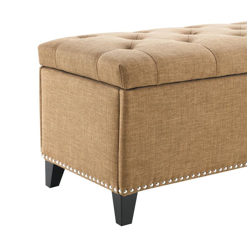47.5" Storage Ottoman, Storage Bench with Safety Close Hinge, Linen Button-Tufted Ottoman for Living Room, Support 500lbs