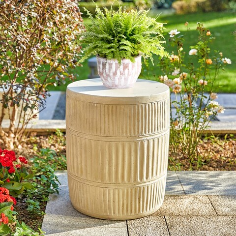 Glitzhome 18"H Modern MGO Faux Drum Garden Stool Plant Stand Accent Table