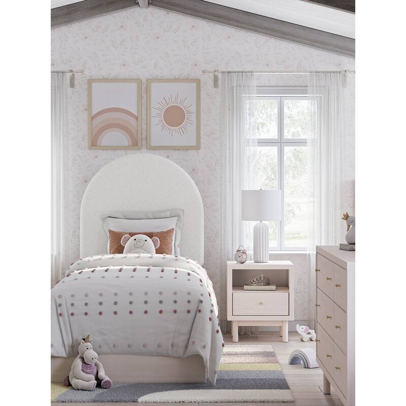 Signature Design by Ashley Wistenpine Pink/Cream Twin Upholstered Panel Platform Bed with Storage