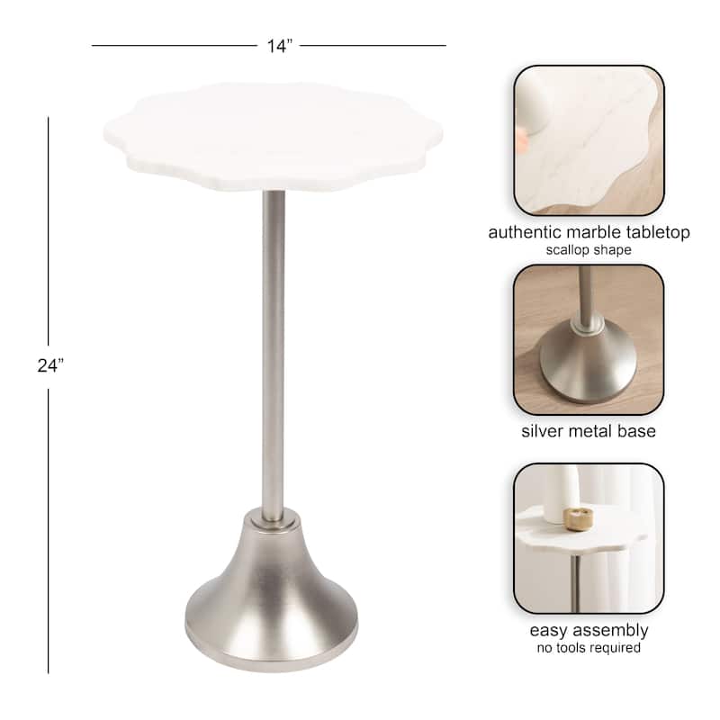 Kate and Laurel Sanzo Scalloped Marble and Metal Drink Table