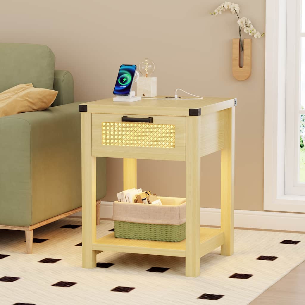 End Table With Light And Charging Station