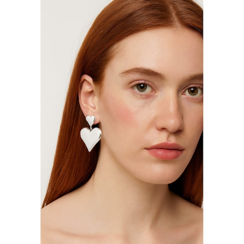 Polished Chunky Double Heart Drop Dangle Earrings