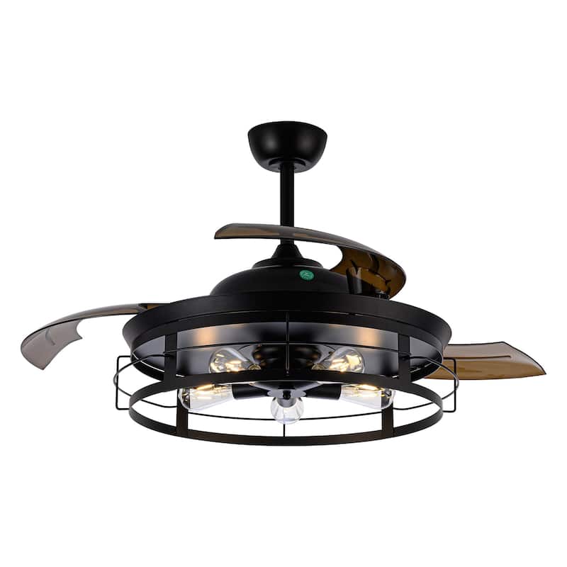 52" Industrial Retractable 3-Blade Ceiling Fan Chandelier with Remote