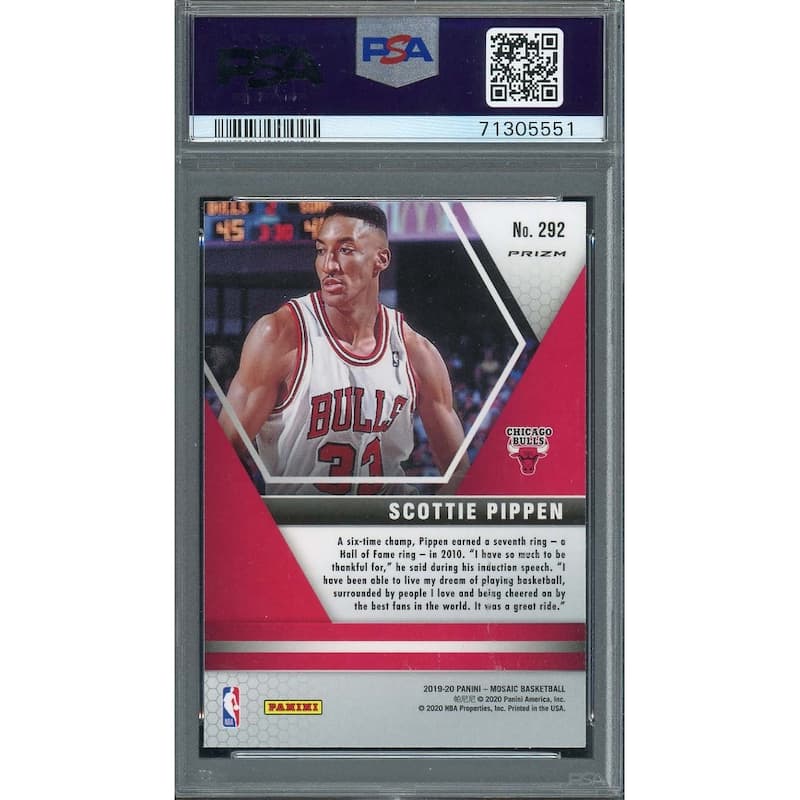 Scottie Pippen 2019 Panini Mosaic Red Prizm Basketball Card #292 Graded PSA 10 - 8'6" x 11'6"