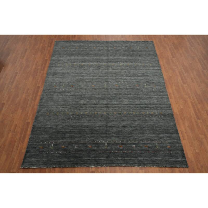 Hand Knotted Oriental 100% Wool Carpet Tribal Animal Pictorial Greys & Charcoal Gabbeh Area Rug - 12' 4'' X 9' 6''