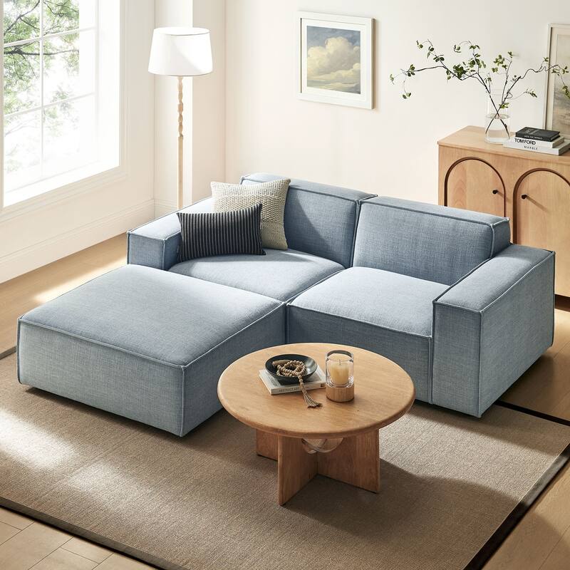 Restore 3-Piece Performance Fabric Upholstered Modular Loveseat with Ottoman - Sky