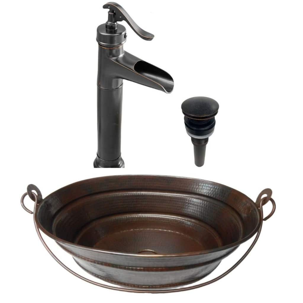 16" Oval Vessel Bucket Bathroom Sink, ORB Faucet & Drain Included - 16" x 12" x 6"