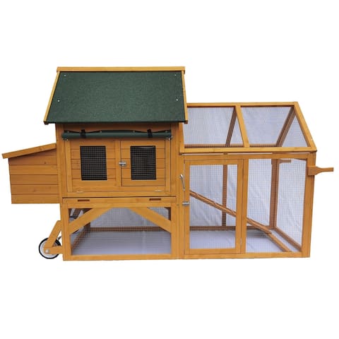 Penn-Plax Mobile Wooden Chicken Coop  Large Outdoor Run with Wire Fence and Nesting Box