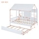 preview thumbnail 4 of 8, Full Size Playhouse Platform Bed with Trundle,Solid Wood House Shaped Bed Frame with Window and Roof,White