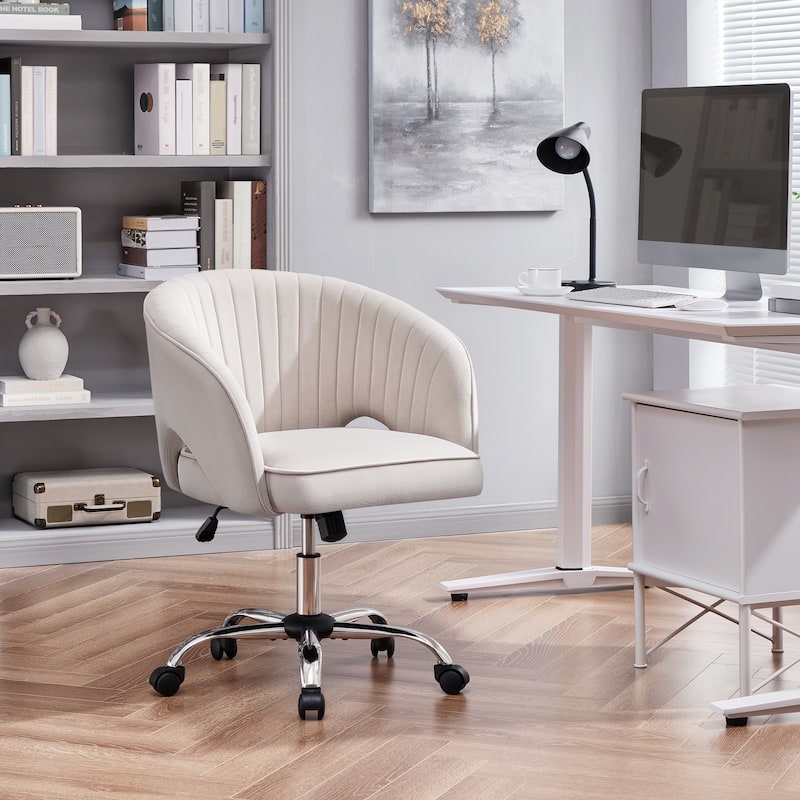 Yaheetech Velvet Office Chair with Tufted Barrel Back, Rolling Wheels, Adjustable Seat Height - N/A