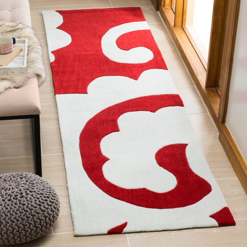 SAFAVIEH Handmade Modern Art Meene Modern Polyester Rug - 2'3" x 8' Runner - Red/Ivory - Runner