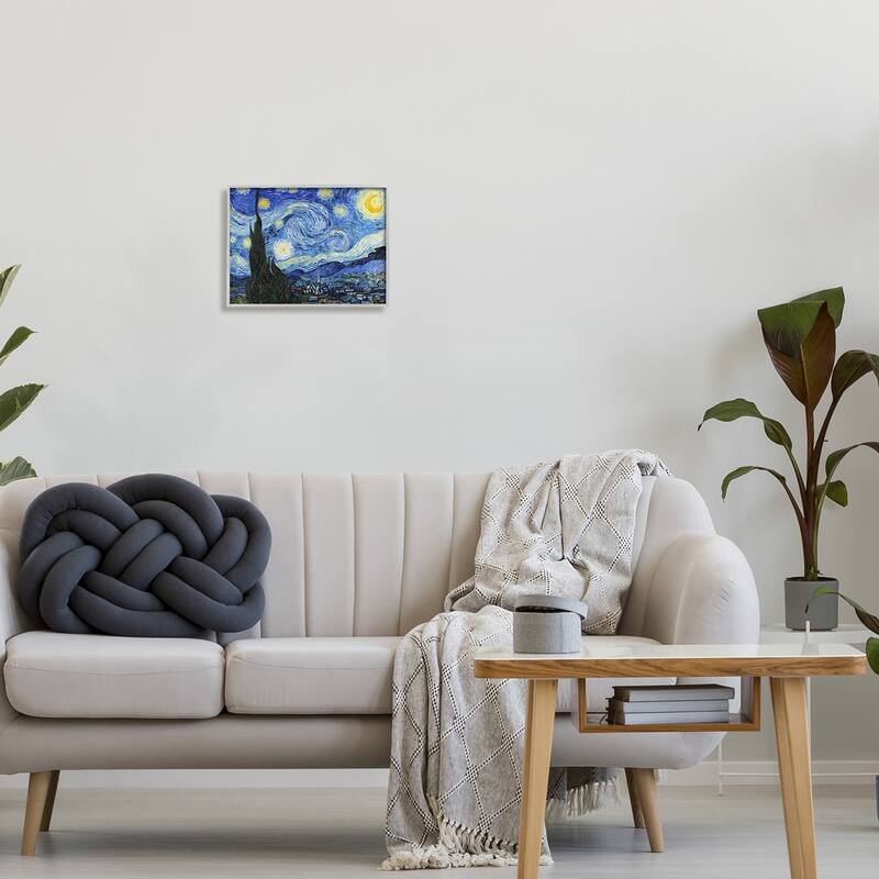 Stupell Van Gogh Starry Night Post Impressionist Painting Framed Giclee Texturized Art by Vincent Van Gogh