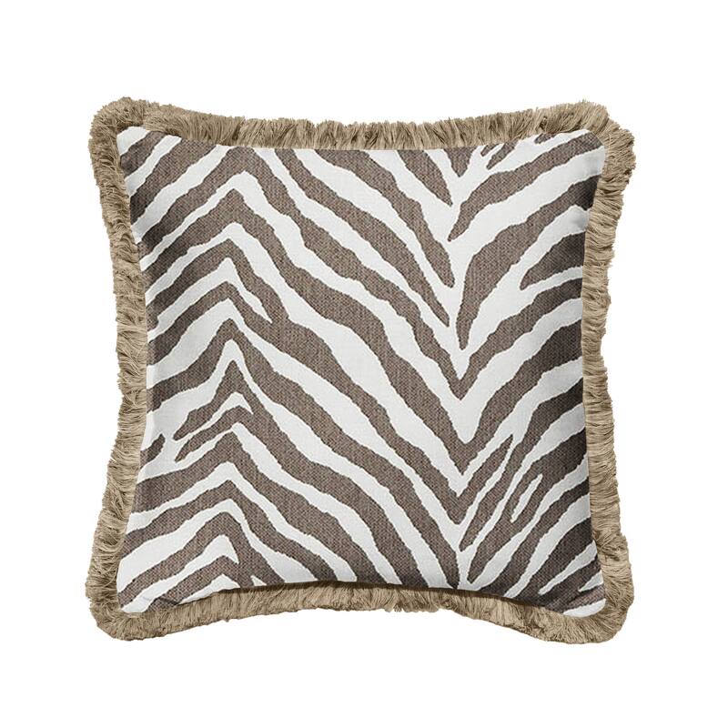 Sunbrella Namibia Grey and Taupe Fringe Indoor/ Outdoor Pillow - 18 in x 18 in