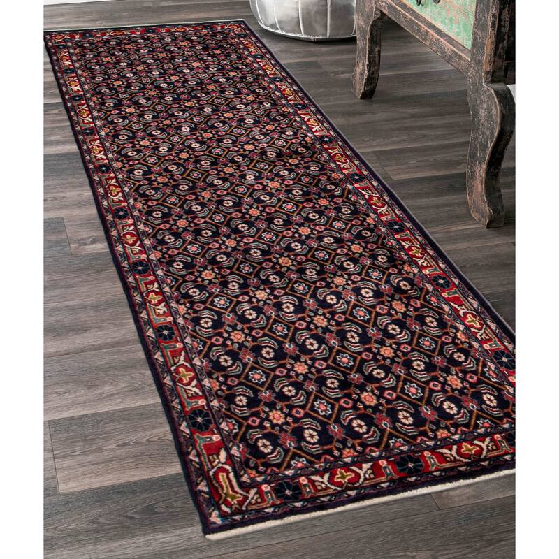 ECARPETGALLERY Hand-knotted Andelz Navy Wool Rug - 3'4 x 9'5