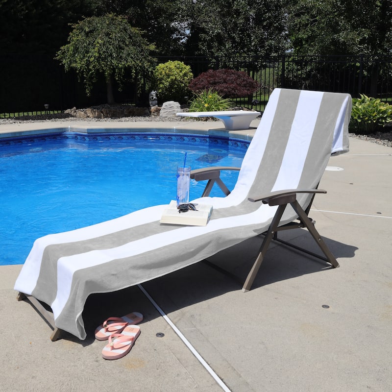 Superior Cotton Cabana Stripe Standard Size Towel/ Chaise Lounge Chair Cover - Light Grey