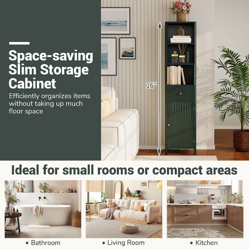 Costway 67” Tall Bathroom Cabinet with 3 Open Shelves, 1 Drawer, - See Details