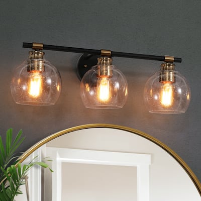 Iain Modern Black 3/4-Light Bathroom Vanity Lights Globe Seeded Glass Dimmable Wall Sconces