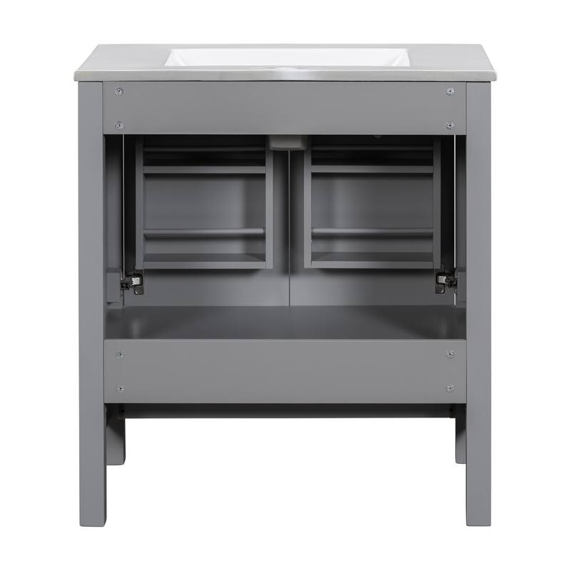 30 Inch MDF Freestanding Bathroom Vanity with Ceramic Basin and Drawers - 30 inch