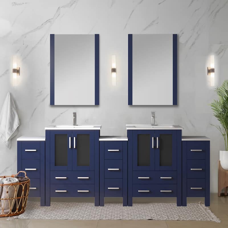 Volez Double Bath Vanity with Side Cabinet and White Ceramic Top