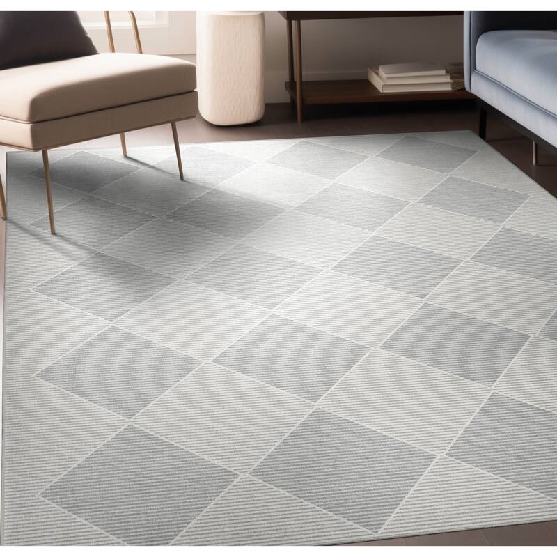 Well Woven Apollo Elemental Basalt Moroccan Diamond Low Pile Area Rug - 5'3" x 7'3" - Grey
