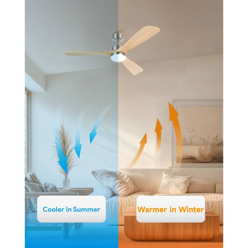CO-Z 52" 3 -Blade Color-Changing LED Ceiling Fan With Light and Remote