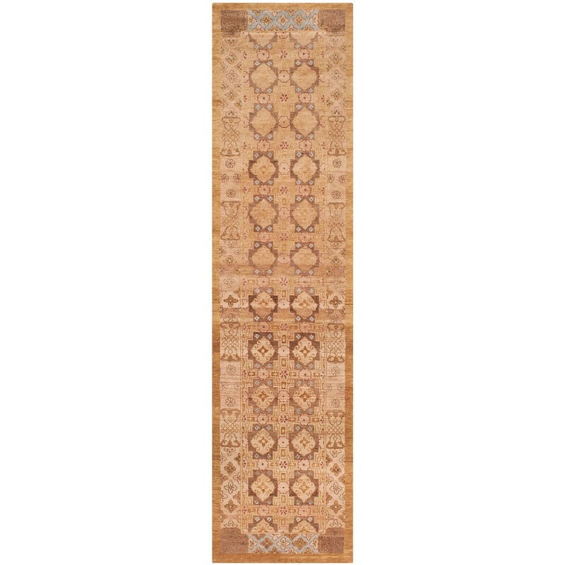 SAFAVIEH Couture Hand-knotted Kordelia Arjola Traditional Oriental Wool Rug - 2'6" x 10' Runner - Gold/Light Blue