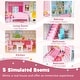 preview thumbnail 7 of 7, Kids Wooden Dollhouse Playset with 5 Simulated Rooms and 10 Pieces of Furniture-Pink - 23.5" x 10" x 27.5"