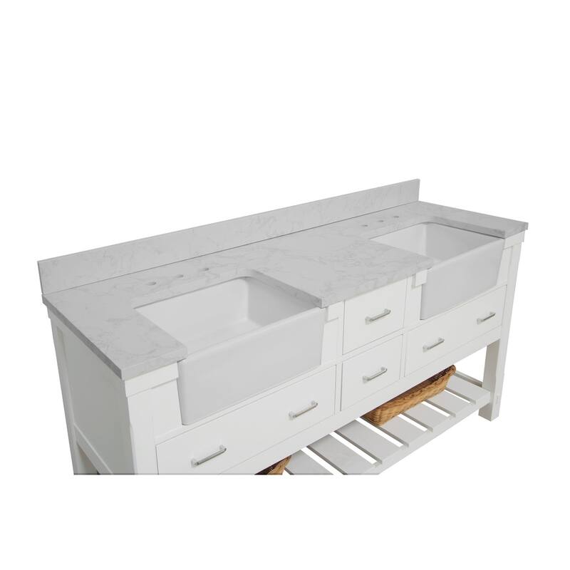 KitchenBathCollection Charlotte 72" Farmhouse Bathroom Vanity with Engineered Carrara Top