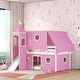 preview thumbnail 20 of 31, Castle Frame Bed Wood Loft Bed Loft Bed Convertible To Mini Playground with Pink Tent and Tower, Child Bed Tent Pink - Full