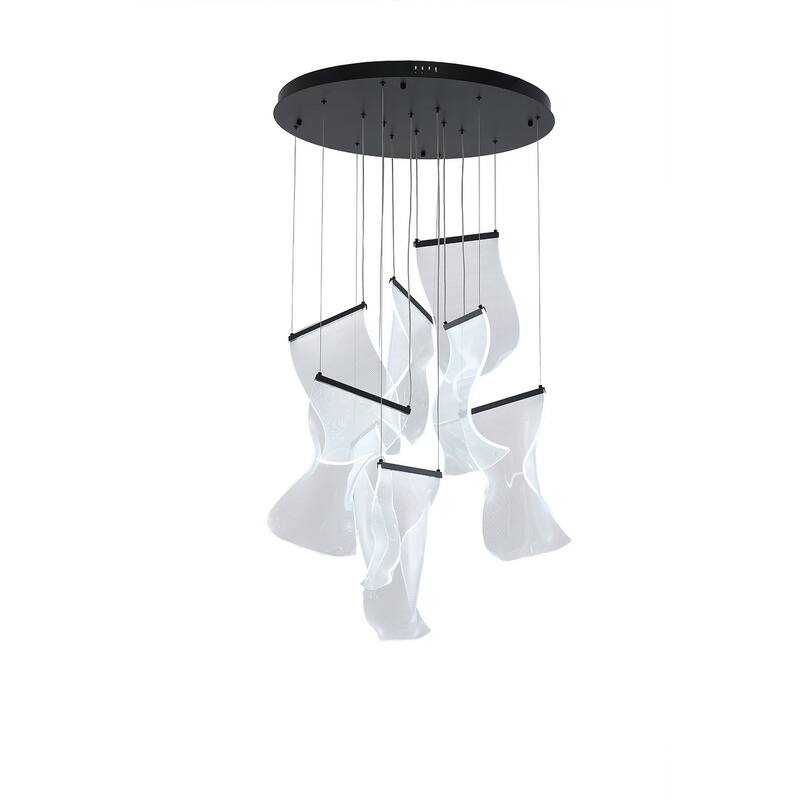 7-Light Satin Black Chandelier With Acrylic Crumbled Sheet Pendants