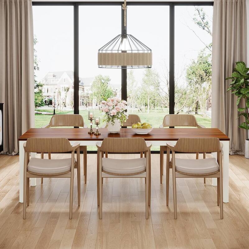 78.7" Rectangle Wood Dining Table, Long Kitchen Table for Living/Dining Room