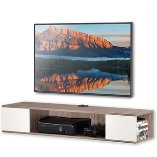 FITUEYES Floating TV Stand Wall Mounted Entertainment Center Media Console Wood Wall TV Shelf, Gray &Creamy White