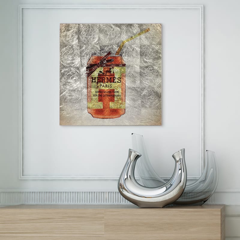 Fashion Drinks Reverse Printed Tempered Glass with Silver Leaf - 24 x 24 Orange