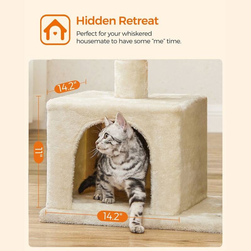 Plush Multi-Level Cat Tower with 2 Spacious Cat Caves and Scratching Posts