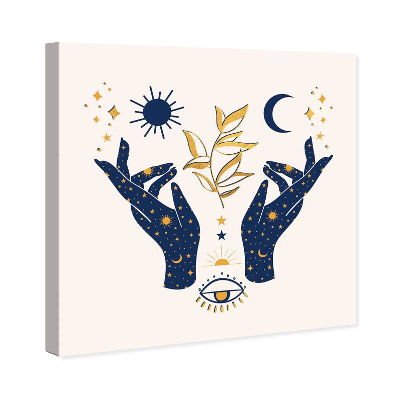 Wynwood Studio Canvas Floral and Botanical Fate Hands Gold and Dark Blue Modern & Contemporary Wall Art Canvas Print