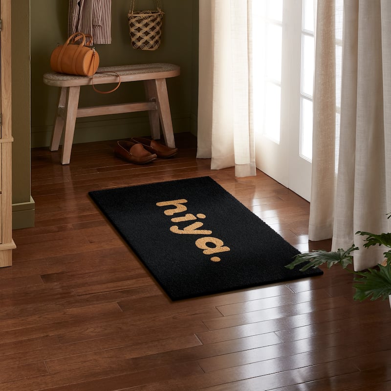 Town & Country Terra Hiya Painted Welcome Outdoor Door Mat, Natural Coir Mat - Black