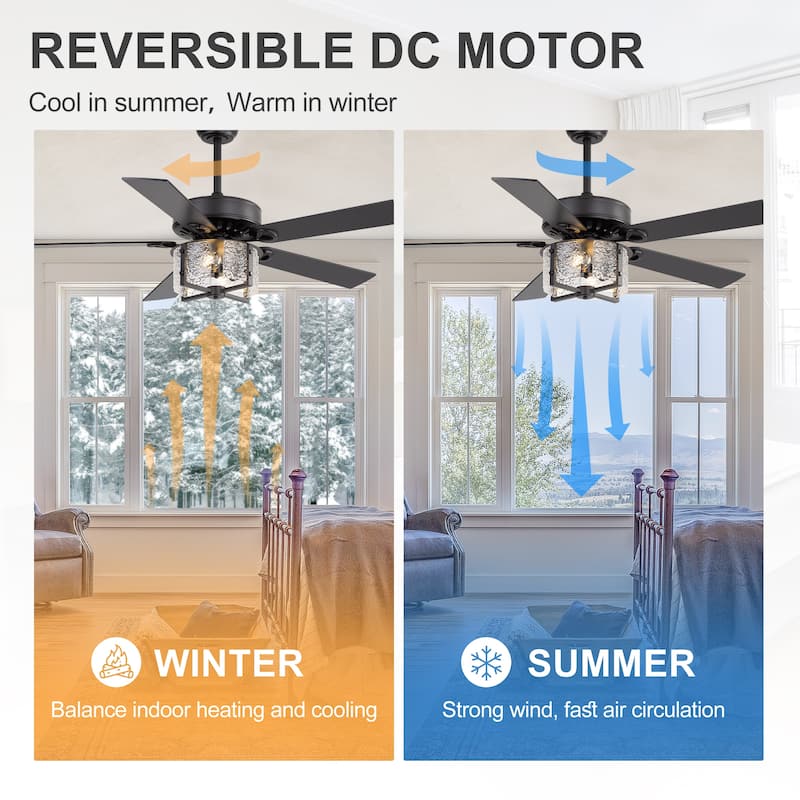 52" Reversible 5-Blade Caged Ceiling Fan with Light and Remote