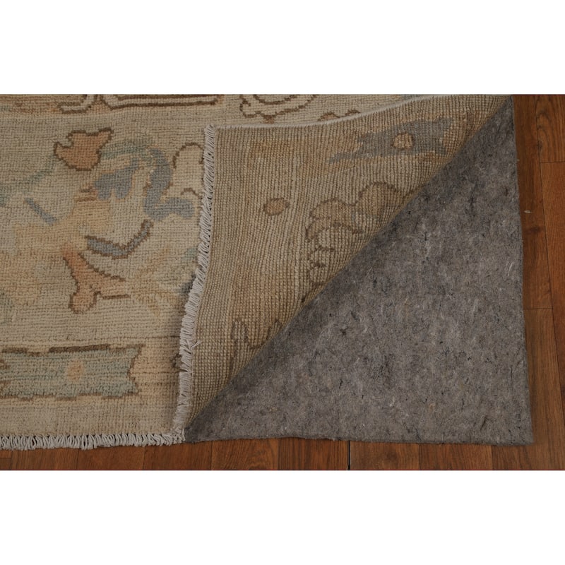 Transitional Beige Oushak Turkish Area Rug Hand-Knotted Wool Carpet - 7'11"x 9'11"