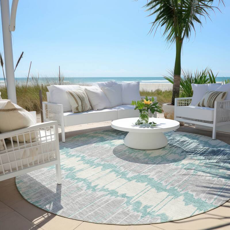 Machine Washable Indoor/ Outdoor Chantille Contemporary Ombre Rug - Teal - 8' x 8'