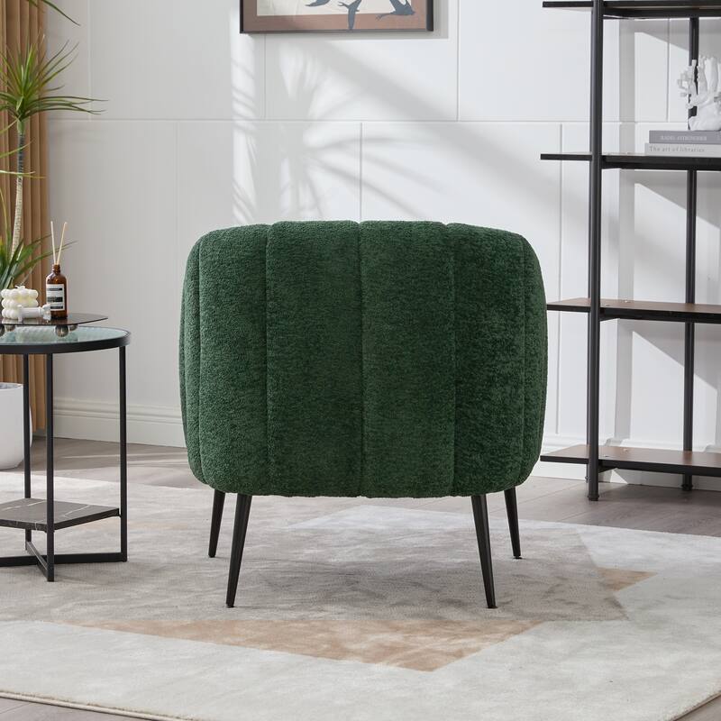 29.9" Modern Upholstered Chenille Vanity Barrel Accent Chair with Metal Legs, Channel Tufted Lounge Chair